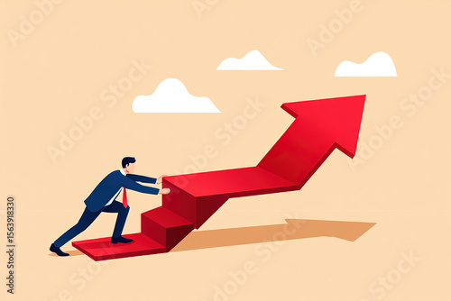 Pushing Towards Growth Overcoming Obstacles and Achieving Success with Determination and Effort in Business and Personal Development Illustration
