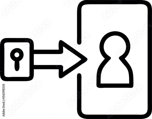 Bold Black Line Art Icon: Key Accessing User Profile, Simple Modern Design, Secure Digital Identity Concept,  Website or App Interface Element.