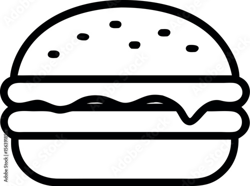 Bold Line Art Double Cheeseburger Icon; Simple, Minimalist Fast Food Graphic;  Appetizing, Clean Design for Menu or App.