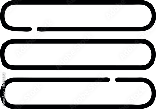 Bold Black Three Horizontal Line Menu Icon; Simple, Clean, Modern UI Design Element; Website Navigation Graphic.