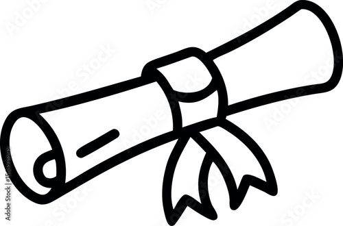 Bold Black Line Art Illustration: Tied Scroll, Diploma, Certificate, Achievement, Success, Graduation, Award,  Education Concept, Simple Design.