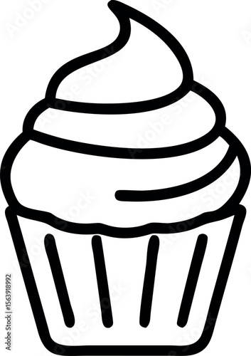 Bold Line Art Cupcake Illustration: Simple, Sweet, and Delightful Bakery Graphic Design Element for Websites, Menus, and Branding Projects.