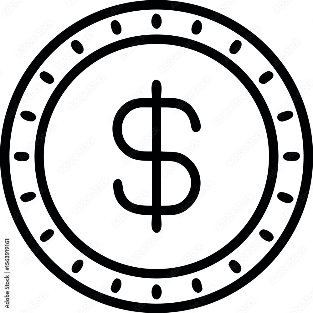 Bold Black and White US Dollar Coin Icon; Simple, Clean, Financial Graphic; Modern Minimalist Design; Perfect for Business, Finance, and Currency Concepts. Bold Black and White US Dollar Coin Icon; Simple, Clean, Financial Graphic; Modern Minimalist Design; Perfect for Business, Finance, and Currency Concepts.