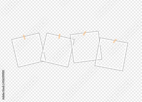 Four blank white frames are taped together on a transparent backdrop and are ready for pictures