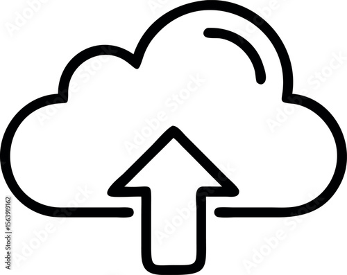 Bold Black Outline Cloud Upload Icon: Simple, Modern, Digital Data Transfer Concept for Website, App, and Technology Designs.