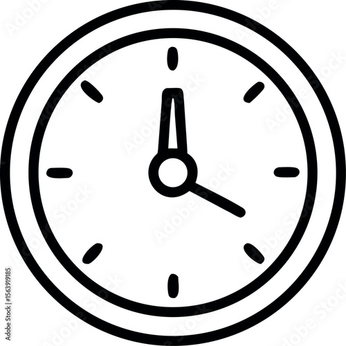 Simple Bold Black Clock Icon: Time Management, Punctuality, Deadline Concept Illustration.