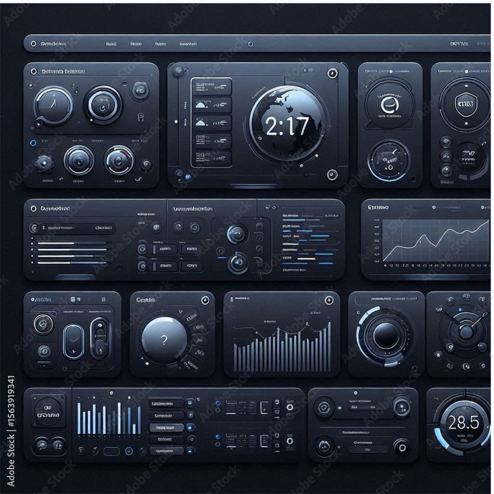 Fototapeta premium Infographic UI Dashboard – Dark Vector Concept