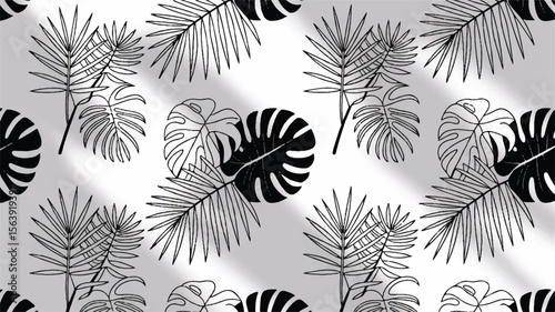Tropical foliage pattern black white tropical leaves