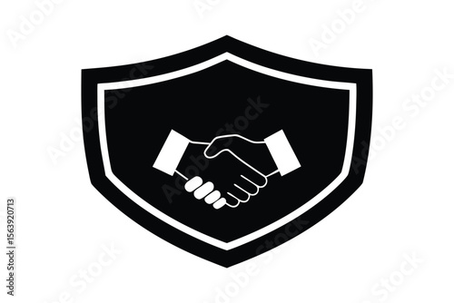 Silhouette design illustration of a handshake between a soldier and a civilian hands in a shield.eps