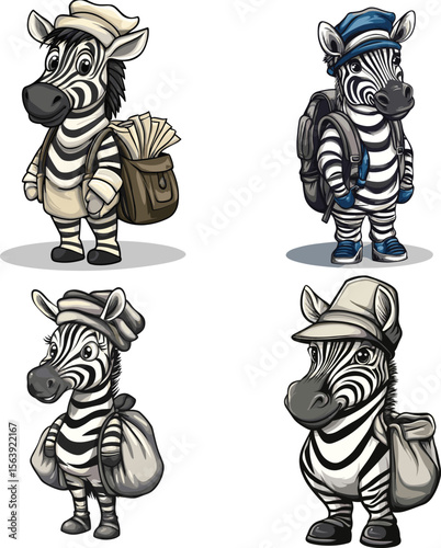 zebra mascot bag toga hat vector on white background