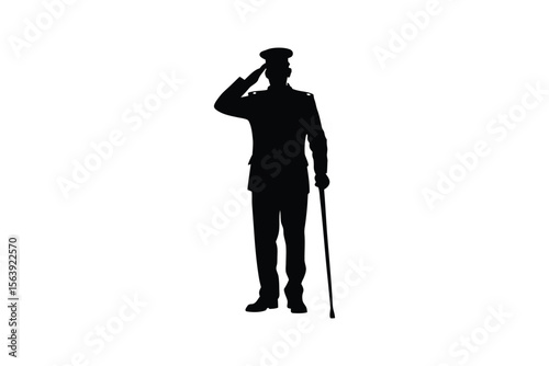 Silhouette design illustration of a veteran saluting with a cane.eps