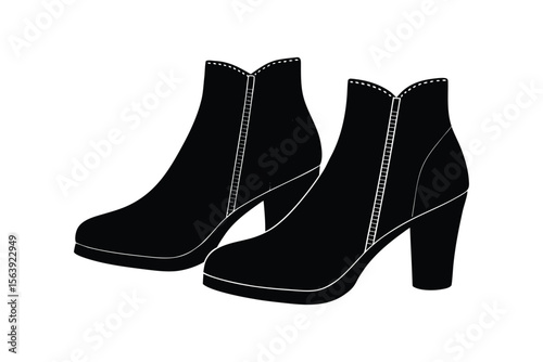 Silhouette design illustration of ankle boots with zippers on sides.eps