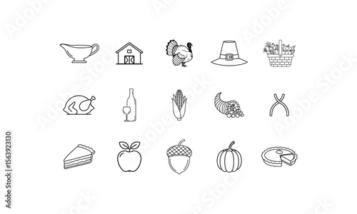 Thanksgiving harvest food and symbols collection turkey pumpkin