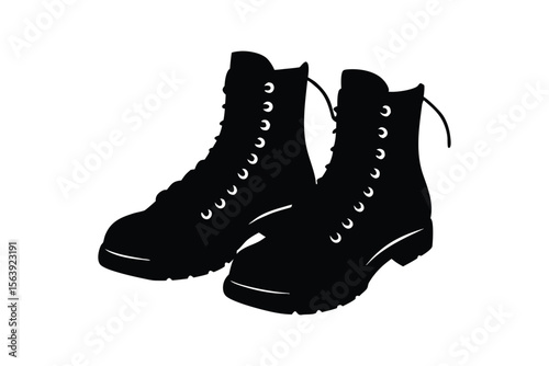 Silhouette design illustration of combat boots with visible laces.eps