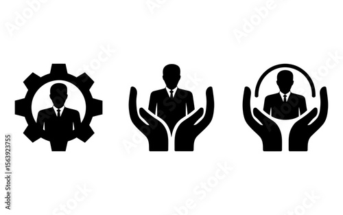 Human Resources and Team Management Solid Vector Icons Set
