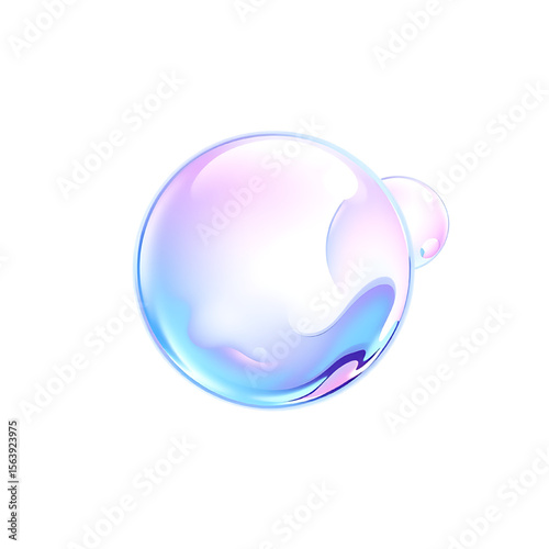 Realistic Shiny Soap Bubble: A Glossy Three-Dimensional Orb Illustration with Elegant Transparent Flow