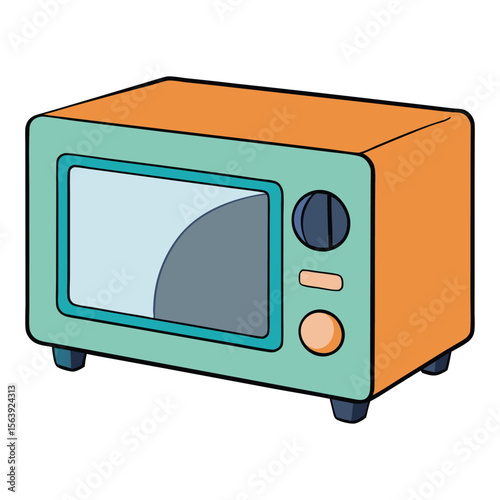 3D illustration of a microwave oven with a sleek modern design, digital display, and glass door, perfect for kitchen visuals, ads, and educational materials.
