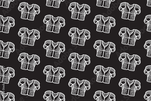 american football shoulder pad pattern. standard shoulder pads vintage repeat seamless pattern wallpaper. black background with rugby body guard outline illustration for sport themed merchandise.