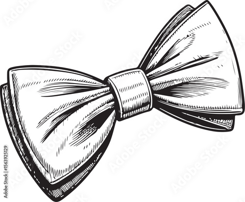 Bow Tie Vector Illustration, Sketch Drawing Line Linear Symbol Icon Engraving Coloring Book, Hand-drawn Black and White Isolated