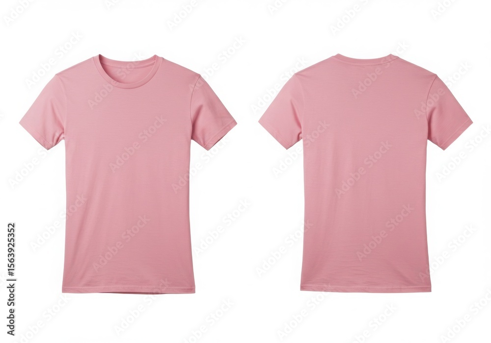 Front and back view of a pink t shirt apparel Front and back view of a pink t shirt apparel