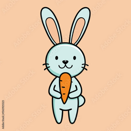 Cute cartoon bunny holding carrot vector illustration for kids

