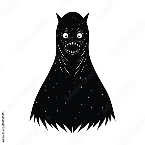 Scary Monster Illustration Black and White Design