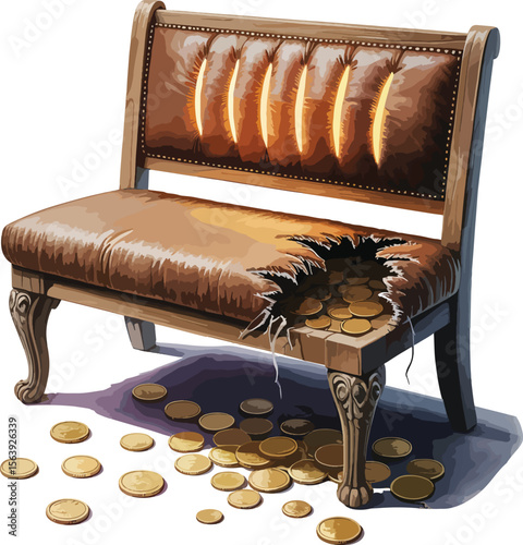 bench seat with gold coin illustration premium quality
