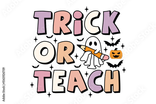 Halloween Teacher Pun Typography Design with Halloween Elements