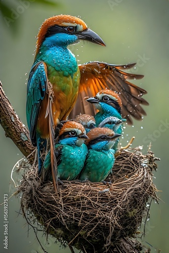 Happy Mother Bird with Baby