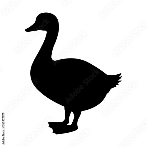 Minimalistic black silhouette of a goose or duck standing in side view, isolated without background, suitable for farm, wildlife, or nature themes