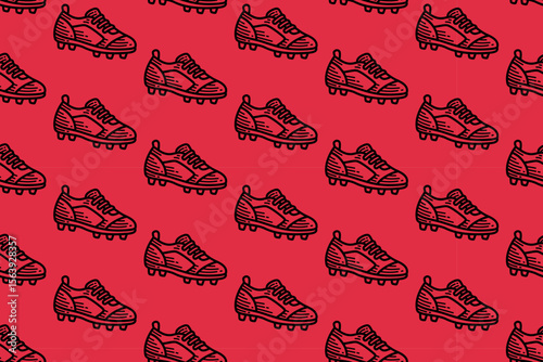 mid cut shoes rugby pattern. american football cleats vintage repeat seamless pattern wallpaper. red background with rugby footwear sporty outline illustration for sport themed merchandise