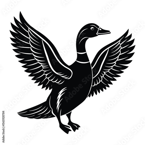 Majestic Goose Wings Spread Wide Black Silhouette Illustration