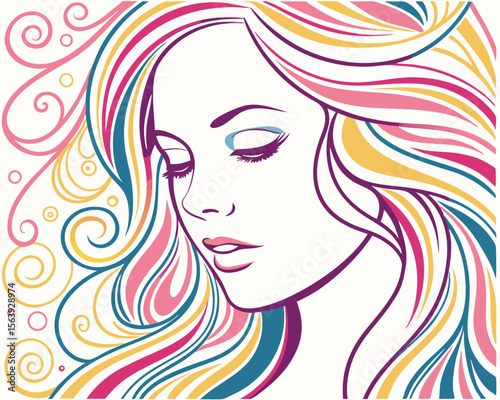 Beautiful woman portrait with colorful flowing hair perfect for modern beauty and fashion concepts.