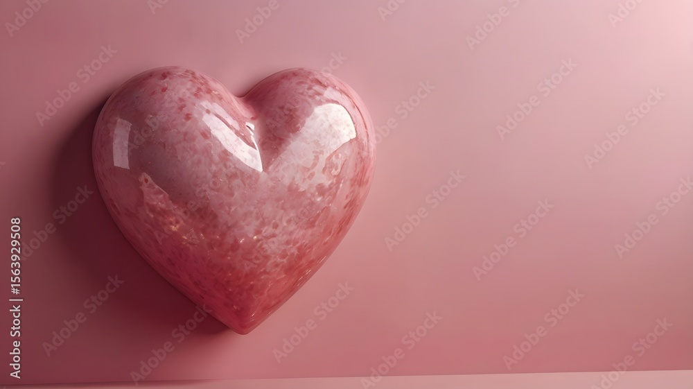Fototapeta premium Elegant Glossy Pink Love Illustration with Neon Light on Heart Element on Dark Pink Background