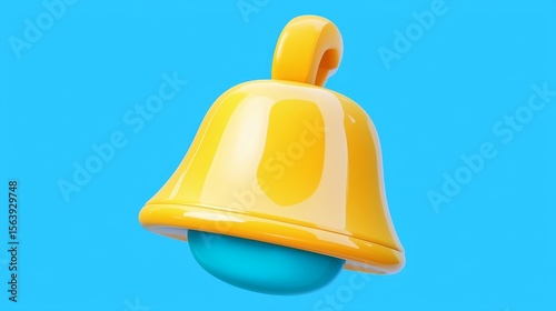 Glossy Yellow Notification Bell on Blue, Alert , Reminder