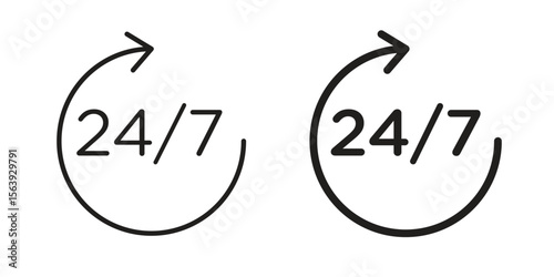 24 7 icon solid style. Flat vector illustration.