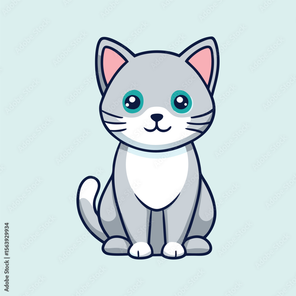 Fototapeta premium Funny cartoon pet cat sitting pose animal clipart vector
