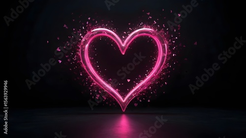 Glossy Neon Pink Love Element on Dark Background. Modern Glow for Valentine's, Wedding, or Luxury Design