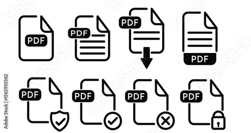 PDF file format icons vector.