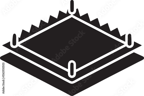 Black silhouette of a wrestling ring with ropes and corner posts isolated on white background