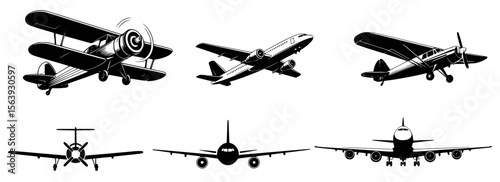 Vintage and modern aircraft in black and white airplane biplane