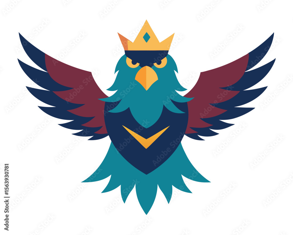 Obraz premium Majestic Crowned Owl Mascot Design Featuring Winged Wildlife Illustration