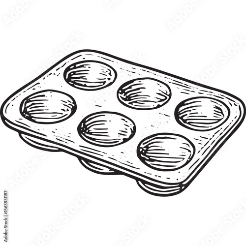 Hand-drawn muffin tin sketch for baking, ideal for kitchen and dessert designs