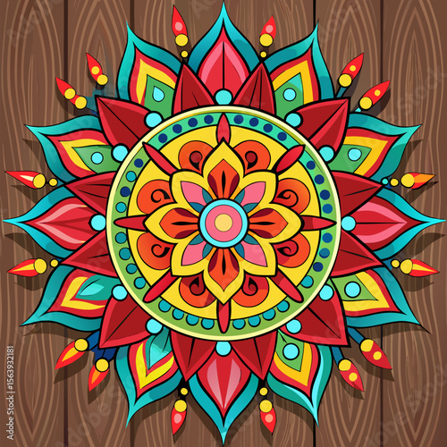 Traditional Bengali Alpona on Wooden Background (Top View)