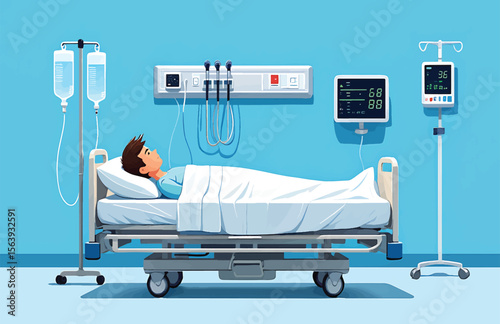 Hospital Patient in Bed Medical Illustration Vector