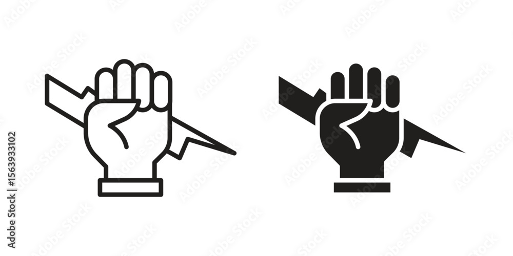 Obraz premium Hand with Power icon solid style. Flat vector illustration.