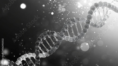 Monochrome DNA Helix with Bokeh Lights, Biology , Science
