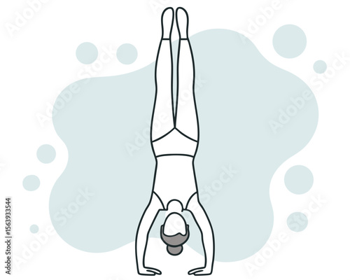 Minimalistic vector illustration of a person in a handstand position representing yoga exercise practice and wellness.