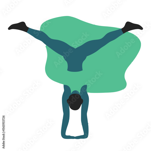 Abstract illustration of a person upside down in a handstand yoga pose practicing body balance.