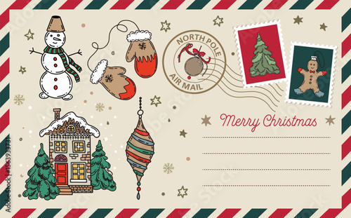 Christmas postcard, card, hand drawn illustration	
